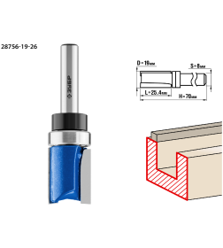 Фреза пазовая прямая с верхним подшипником 25,4/8/19мм. ЗУБР Профессионал 