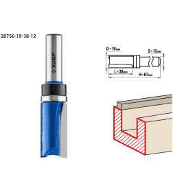 Фреза пазовая прямая с верхним подшипником 38/12/19мм. ЗУБР Профессионал