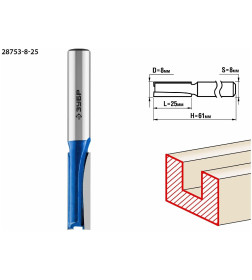 Фреза пазовая прямая d-8/25/8 мм. ЗУБР Профессионал
