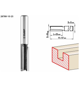 Фреза пазовая прямая ЗУБР 10x25мм. хвостовик 8мм. 