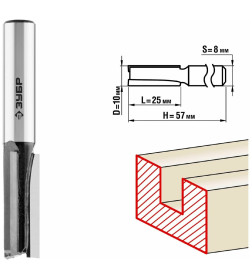 Фреза пазовая прямая ЗУБР 10x25мм. хвостовик 8мм. 