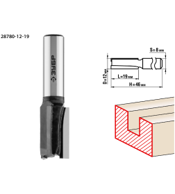 Фреза пазовая прямая ЗУБР 12x19мм. хвостовик 8мм. 