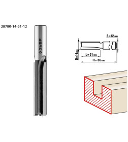 Фреза пазовая прямая ЗУБР 14x51мм. хвостовик 12мм. 