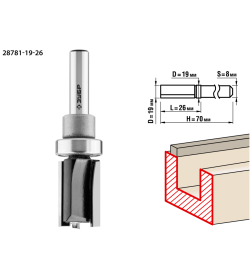 Фреза пазовая прямая с верхним подшипником ЗУБР 12.7x26мм. хвостовик 8мм. 