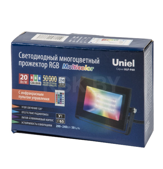 Прожектор светодиодный ULF-F60-20W-RGB IP65 200-240В BLACK  Мультиколор. Пульт ДУ IP65 Uniel (UL-00007144) 