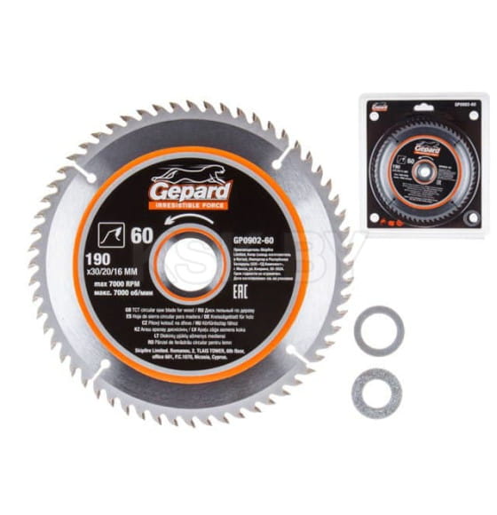 Диск пильный 190х30/20/16мм 60 зубов GEPARD дерево (GP0902-60) 