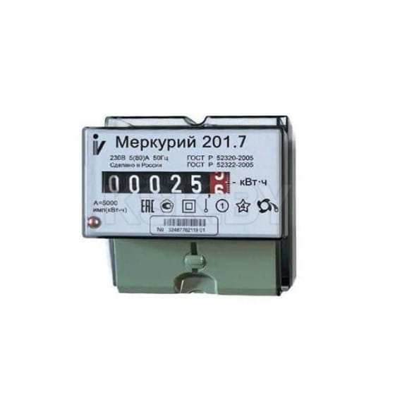 Счетчик электронный на 1 фаза 201.7 5-60А 230В 1 тариф Mercury (100926) 