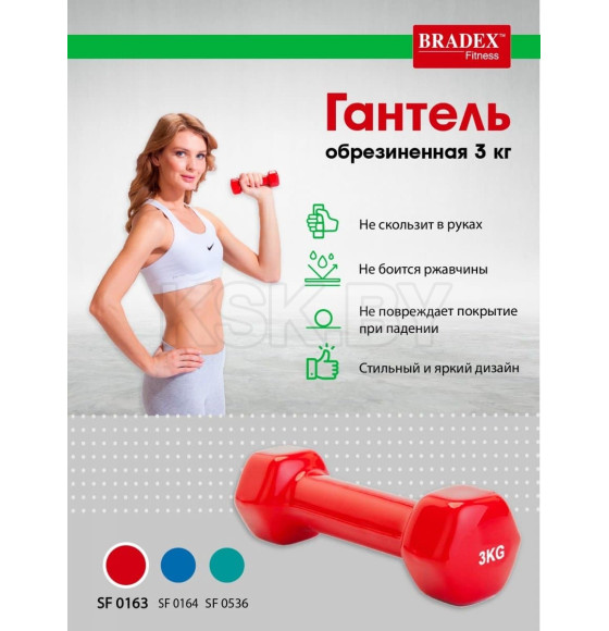 Гантель обрезиненная 3 кг, красная (SF 0163) 