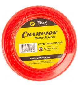 Леска для триммера 3.0 мм х 25 м Twisted Square сечение витой квадрат CHAMPION C7007