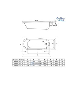 Ванна акриловая Alba Spa Baline прямоугольная 150х70 ВПР0010000100