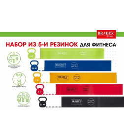 Набор из 5-ти резинок для фитнеса Bradex SF 0673, нагрузка до 4, 5,5, 7, 9, 11 кг