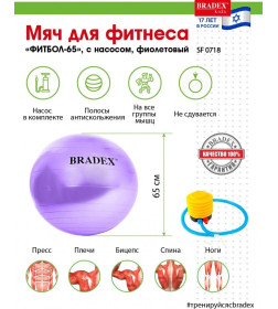 Мяч для фитнеса «ФИТБОЛ-65» Bradex SF 0718 с насосом, фиолетовый