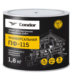 Эмаль ПФ-115 CONDOR красная ГОСТ 6465-76, банка 1,8 кг