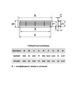 Вентрешётка 450х90мм разборная дверная, белая Эра