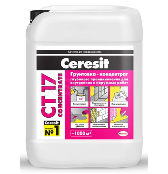 Грунт Ceresit CT-17 глубокого проникновения,  концентрат 1:1, бесцв., 5л (1225692) 