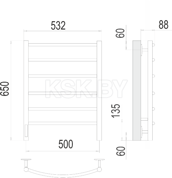 Полотенцесушитель Классик П6 500х650 Электро (quick touch) TERMINUS Порошковый (9005 RAL MAT) (4670078533494) 