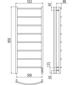 Полотенцесушитель Классик П8 500х850 Электро (quick touch) TERMINUS Порошковый (9005  RAL MAT)