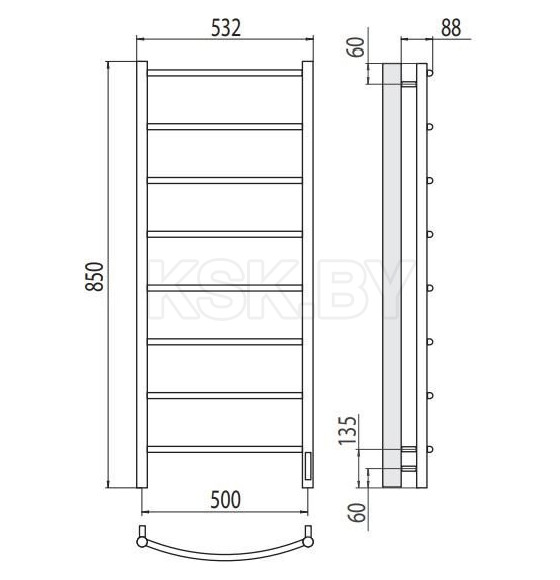 Полотенцесушитель Классик П8 500х850 Электро (quick touch) TERMINUS Порошковый (9005  RAL MAT) (4670078532770) 