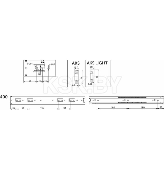 Направляющая шариковая h=35 L-400 AKS AX (77125) 