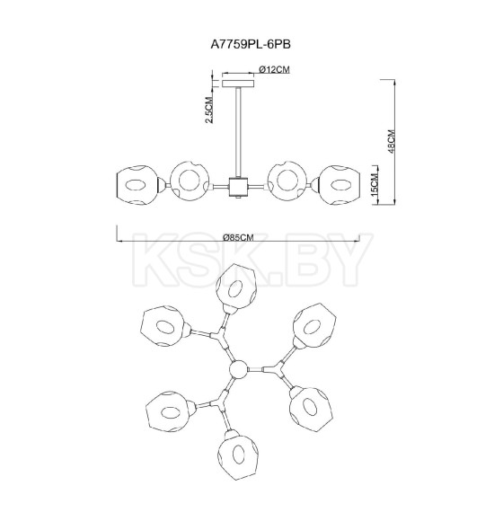 Светильник потолочный Arte Lamp YUKA A7759PL-6PB (A7759PL-6PB) 