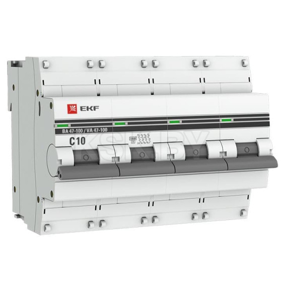 Автоматический выключатель 4P 10А (C) 10kA ВА 47-100 EKF PROxima (mcb47100-4-10C-pro) 