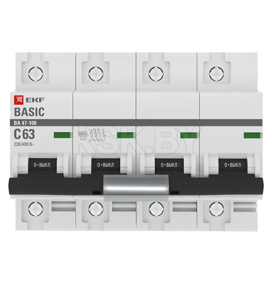 Автоматический выключатель 4P 63А (C) 10kA ВА 47-100 EKF Basic (mcb47100-4-63C-bas) 