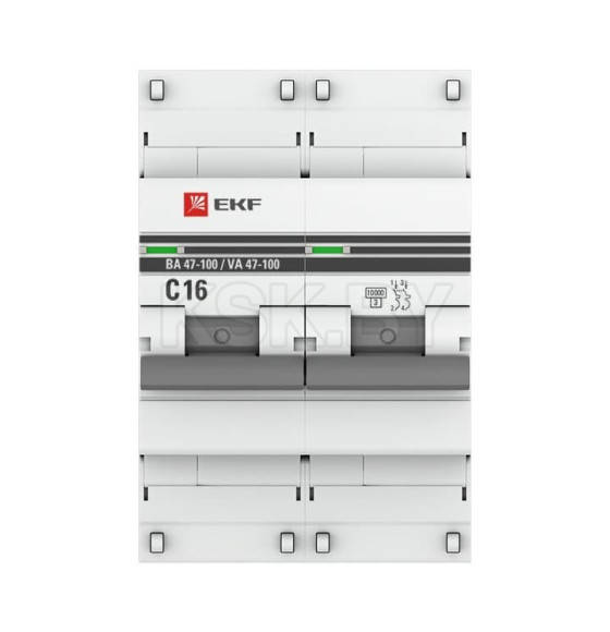 Автоматический выключатель 2P 16А (C) 10kA ВА 47-100 EKF PROxima (mcb47100-2-16C-pro) 
