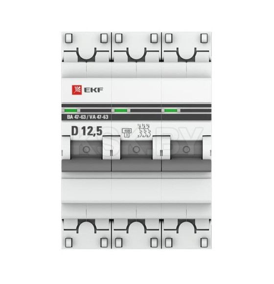 Автоматический выключатель 3P 12,5А (D) 4,5kA ВА 47-63 EKF PROxima (mcb4763-3-12.5D-pro) 
