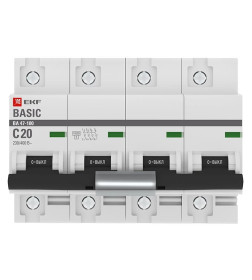 Автоматический выключатель 4P 20А (C) 10kA ВА 47-100 EKF Basic