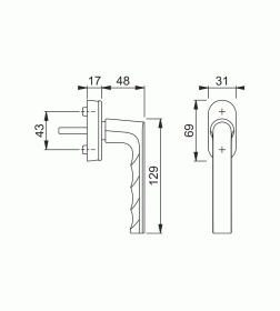 Ручка оконная "Hoppe Hamburg SecuForte"vario fit 32-34мм,45град.,черный матовый