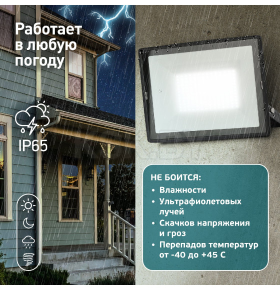 Прожектор светодиодный 150W 6500K 12000Лм IP65 черный Эра (Б0052027) 