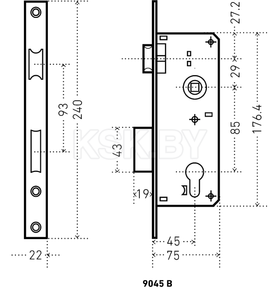 Замок врезной без/руч АЛЛЮР 9045 В СР без ц/м (30) (1243) 