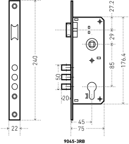 Замок врезной без/руч  АЛЛЮР 9045-3RB  GР без ц/м (30) 