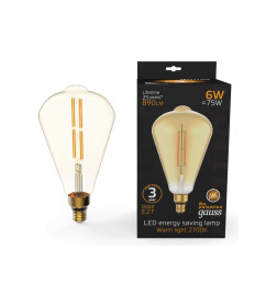 Лампа светодиодная Filament ST164 E27 6W 890lm 230в. 2700K golden straight Gauss