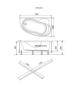 Ванна акриловая 160х100 см Triton "Николь" левая (без ног, без сифона)