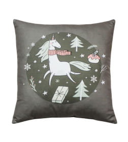 Подушка декоративная MATEX HAPPY NEW YEAR. WINTER. ЕДИНОРОЖКА НА СЕРОМ. Размер: 33x33 Цвет: серый, светло-зеленый