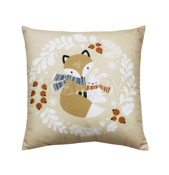 Подушка декоративная MATEX HAPPY NEW YEAR. WINTER. ЛИСИЧКА И ЗАЙКА В ВЕНКЕ. Размер: 33x33 Цвет: белый, светло-коричневый, коричнев (58-328) 