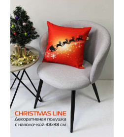 Подушка декоративная MATEX HAPPY NEW YEAR. CHRISTMAS. ОЛЕНИ ЛЕТЯТ.. Размер: 38x38 Цвет: Красный, черный