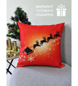 Подушка декоративная MATEX HAPPY NEW YEAR. CHRISTMAS. ОЛЕНИ ЛЕТЯТ.. Размер: 38x38 Цвет: Красный, черный