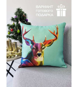 Подушка декоративная MATEX HAPPY NEW YEAR. CHRISTMAS. ГРАЦИОЗНЫЙ ОЛЕНЬ.. Размер: 38x38 Цвет: Голубой, коричневый