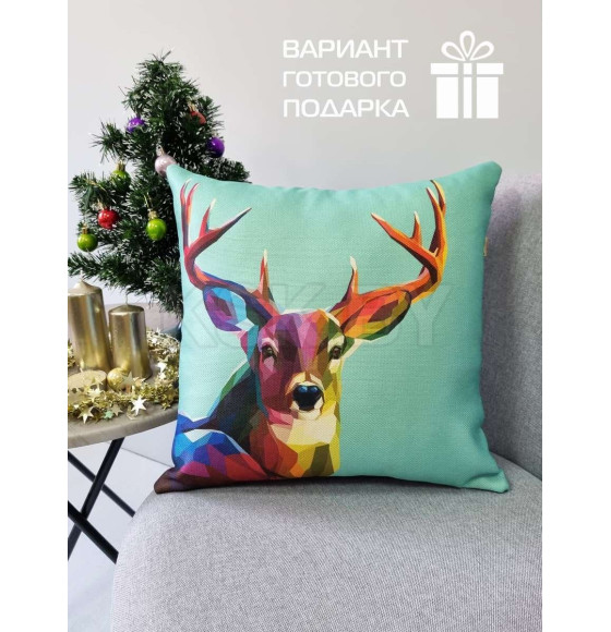 Подушка декоративная MATEX HAPPY NEW YEAR. CHRISTMAS. ГРАЦИОЗНЫЙ ОЛЕНЬ.. Размер: 38x38 Цвет: Голубой, коричневый (37-705) 