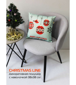 Подушка декоративная MATEX HAPPY NEW YEAR. CHRISTMAS. СНЕГИРИ И ШАРЫ.. Размер: 38x38 Цвет: Голубой, красный