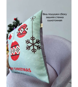 Подушка декоративная MATEX HAPPY NEW YEAR. CHRISTMAS. СНЕГИРИ И ШАРЫ.. Размер: 38x38 Цвет: Голубой, красный