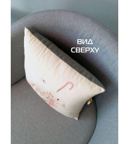 Подушка декоративная MATEX FLUFFY. ЗАЙКИ В ЗОНТИКЕ. Размер: 33x33 Цвет: молочный, розовый, светло-серый