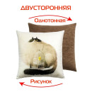Подушка декоративная MATEX FLUFFY. КОТ И КЛЕТКА. Размер: 33x33 Цвет: молочный, темно-серый, коричневый (62-479) 
