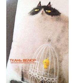 Подушка декоративная MATEX FLUFFY. КОТ И КЛЕТКА. Размер: 33x33 Цвет: молочный, темно-серый, коричневый