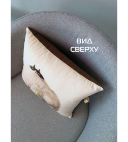 Подушка декоративная MATEX FLUFFY. КОТ И КЛЕТКА. Размер: 33x33 Цвет: молочный, темно-серый, коричневый