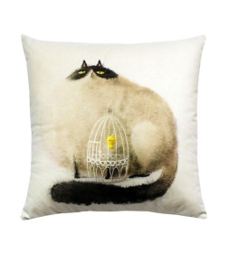 Подушка декоративная MATEX FLUFFY. КОТ И КЛЕТКА. Размер: 33x33 Цвет: молочный, темно-серый, коричневый