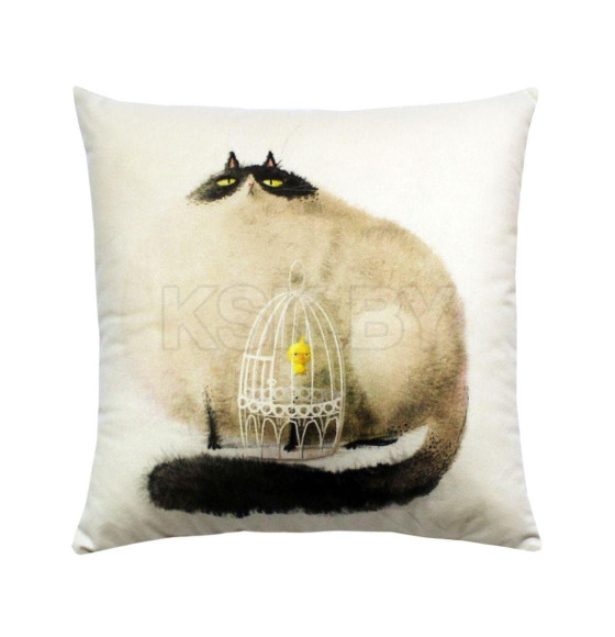 Подушка декоративная MATEX FLUFFY. КОТ И КЛЕТКА. Размер: 33x33 Цвет: молочный, темно-серый, коричневый (62-479) 