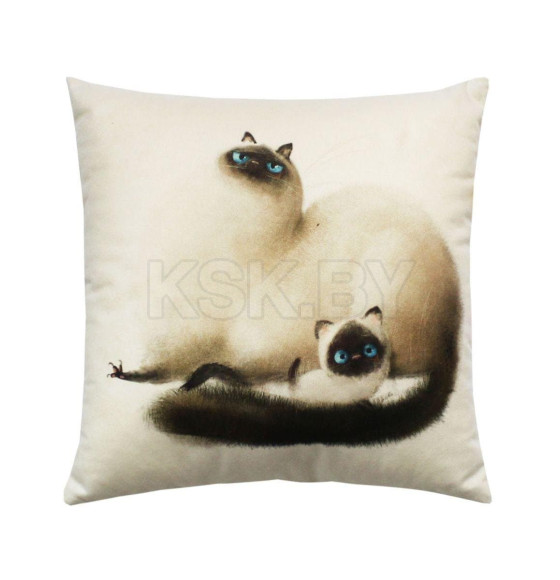 Подушка декоративная MATEX FLUFFY. КОТ И КОТЕНОК. Размер: 33x33 Цвет: молочный, бирюзовый, темно-коричневый (62-486) 